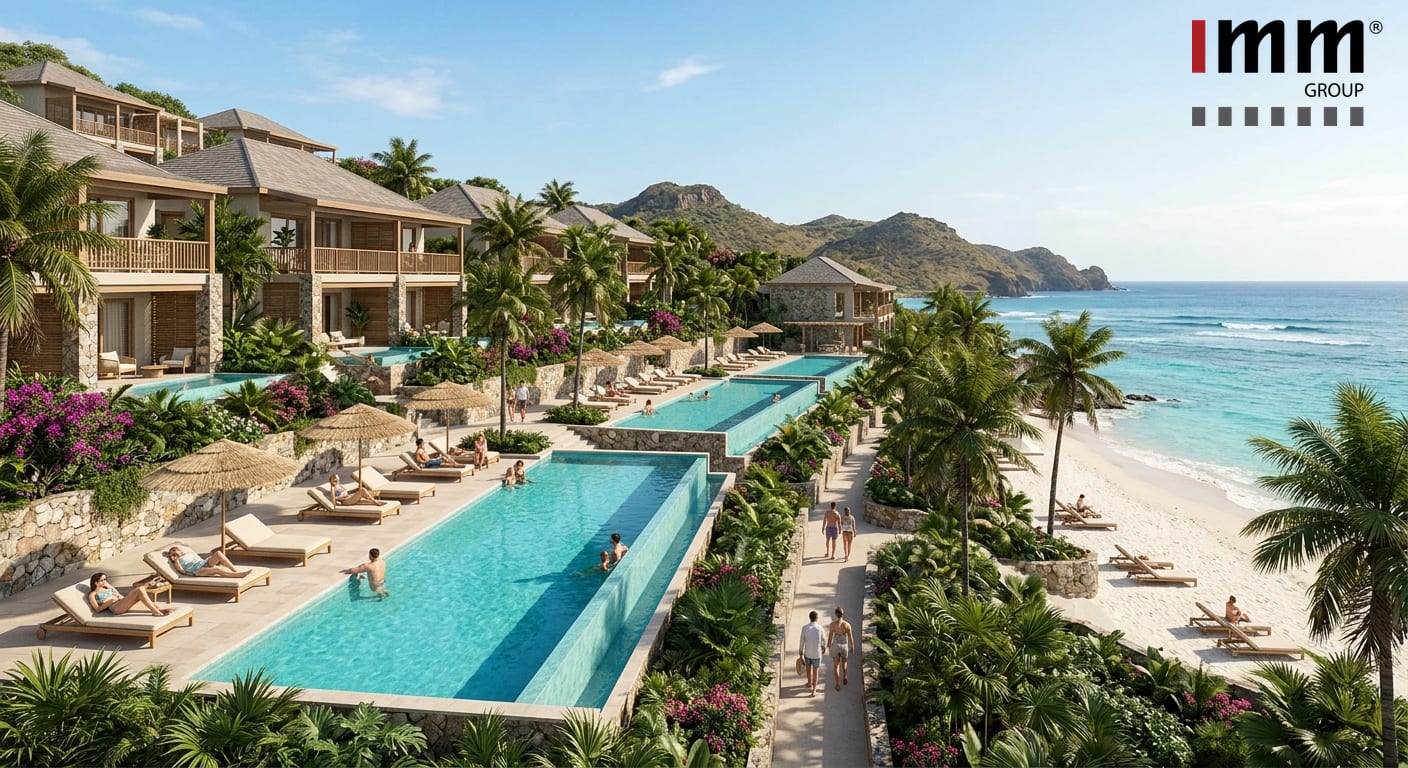 Overview of the Six Senses La Sagesse resort on the coast of Grenada