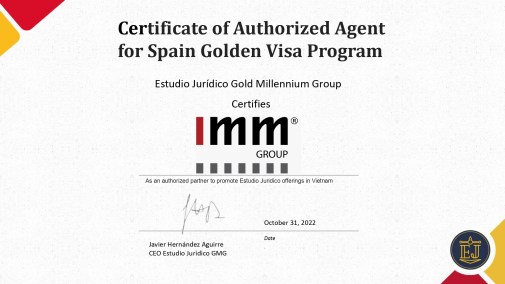 Chứng nhận IMM Group là đối tác của Estudio Jurídico Gold Millennium Group
