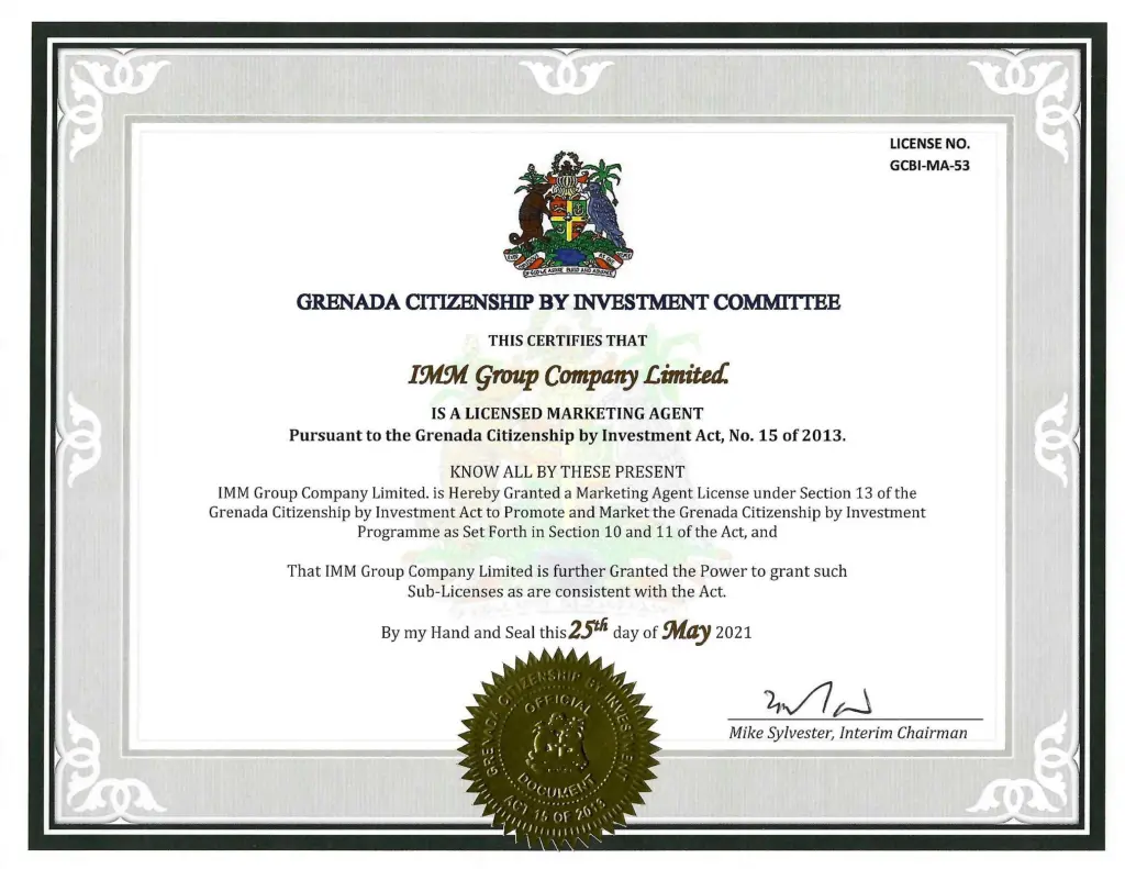 IMM là đơn vị Việt Nam đầu tiên và duy nhất được Chính phủ Grenada cấp phép là đại diện tư vấn chương trình đầu tư quốc tịch Grenada
