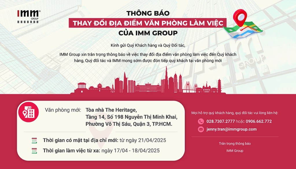 THÔNG BÁO THAY ĐỔI ĐỊA ĐIỂM VĂN PHÒNG LÀM VIỆC CỦA IMM GROUP