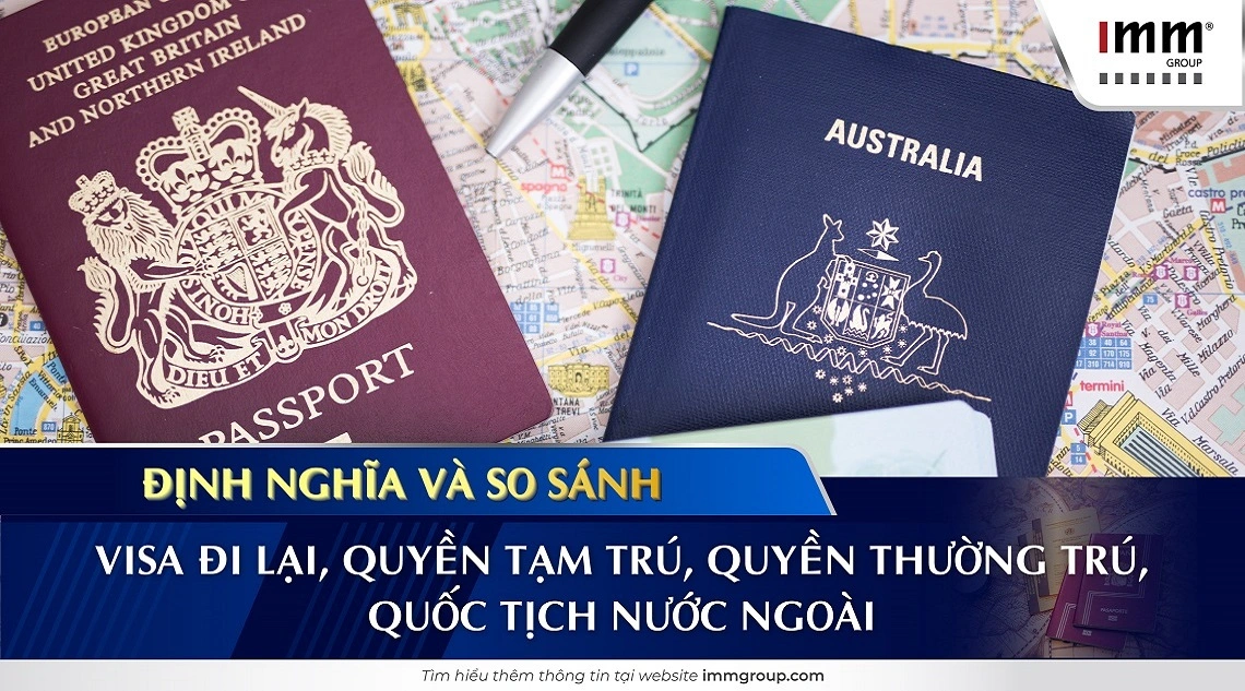 Định nghĩa và so sánh: Visa đi lại, quyền tạm trú, quyền thường trú, quốc tịch nước ngoài
