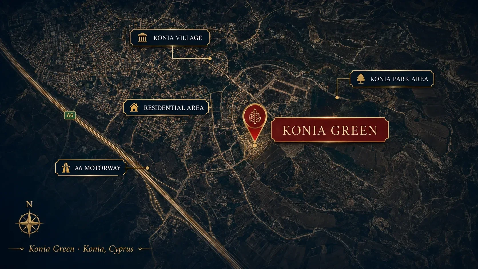 Location of Konia Green near central Paphos, Cyprus