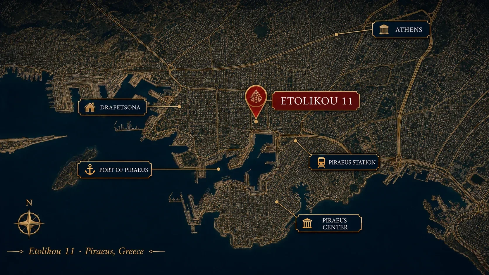Map showing the location of Etolikou 11 in central Piraeus