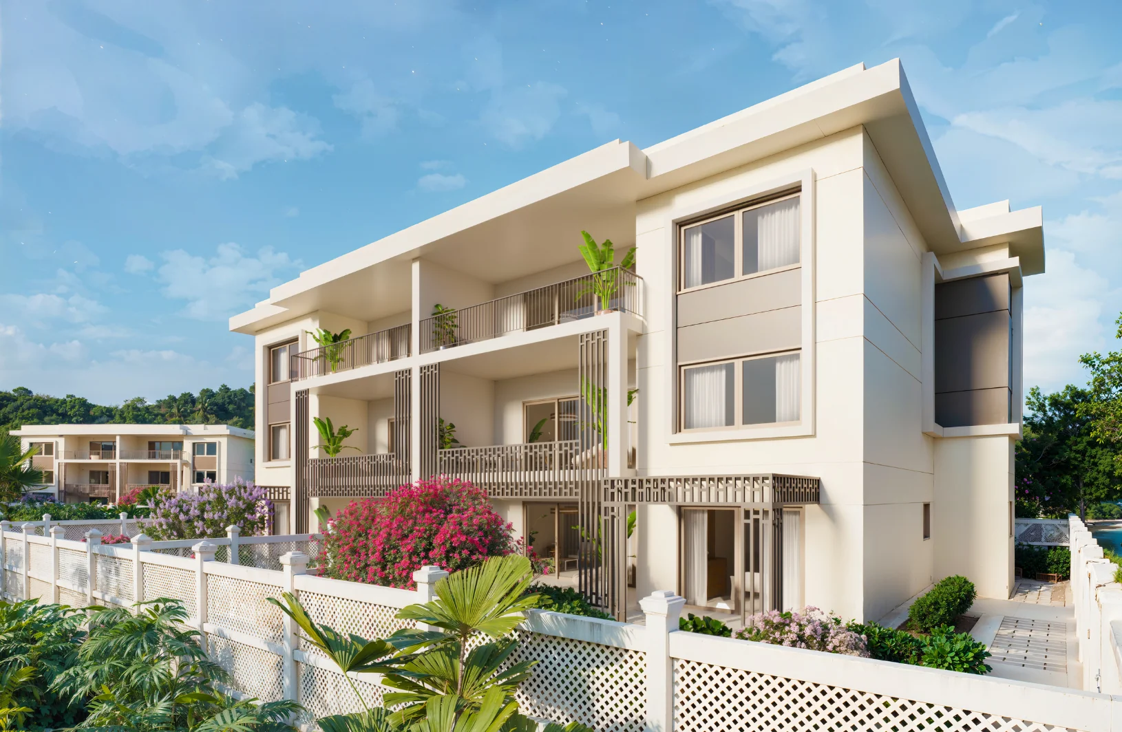 Exterior of an apartment building at The La Sagesse Collection